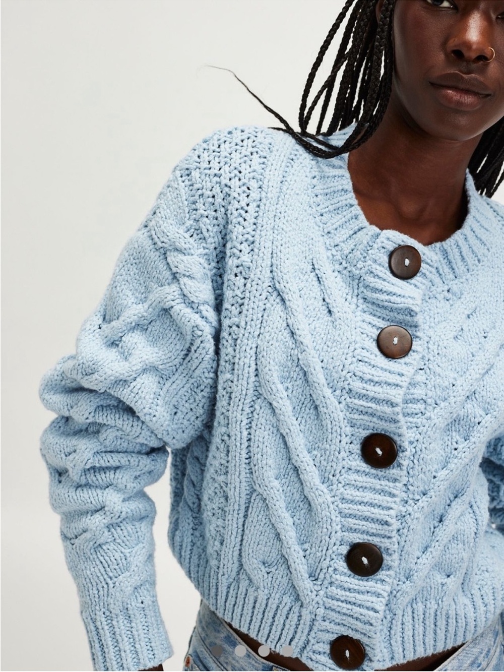 Free People Bonfire cable knit blue cardigan Size L